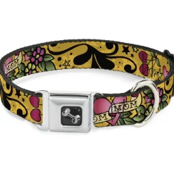 Dog Bone Seatbelt Buckle Collar - Mom & Mom Yellow