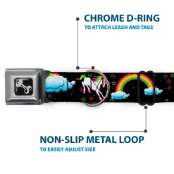 Dog Bone Seatbelt Buckle Collar - Unicorns/Rainbows/Stars Black