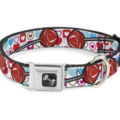 Dog Bone Seatbelt Buckle Collar - Lollipop Hearts White