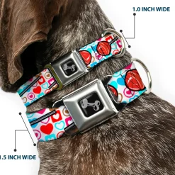 Dog Bone Seatbelt Buckle Collar - Lollipop Hearts White