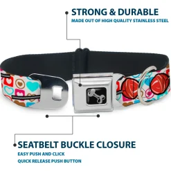 Dog Bone Seatbelt Buckle Collar - Lollipop Hearts White