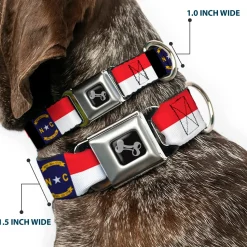 Dog Bone Seatbelt Buckle Collar - North Carolina Flag/Black