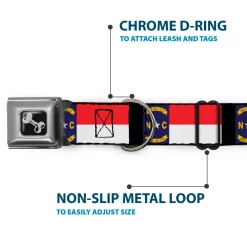 Dog Bone Seatbelt Buckle Collar - North Carolina Flag/Black