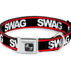 Dog Bone Seatbelt Buckle Collar - SWAGG Black/White/Red Stripe