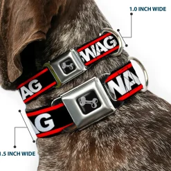 Dog Bone Seatbelt Buckle Collar - SWAGG Black/White/Red Stripe