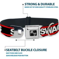 Dog Bone Seatbelt Buckle Collar - SWAGG Black/White/Red Stripe