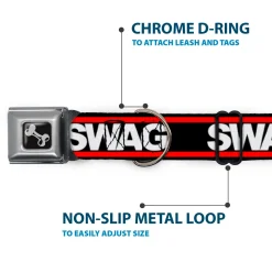 Dog Bone Seatbelt Buckle Collar - SWAGG Black/White/Red Stripe
