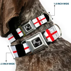 Dog Bone Seatbelt Buckle Collar - England Flags