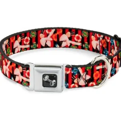 Dog Bone Seatbelt Buckle Collar - Top Hat Pin Up Girl/Poker Chips Vertical Stripes Red/Black