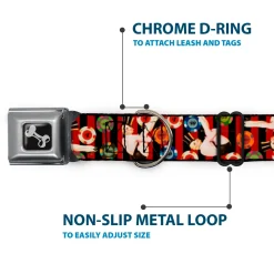 Dog Bone Seatbelt Buckle Collar - Top Hat Pin Up Girl/Poker Chips Vertical Stripes Red/Black