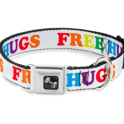 Dog Bone Seatbelt Buckle Collar - FREE HUGS White/Multi Color