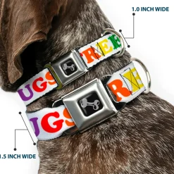Dog Bone Seatbelt Buckle Collar - FREE HUGS White/Multi Color