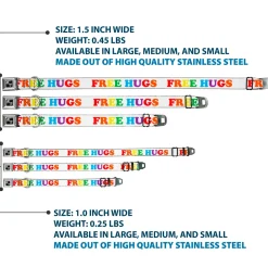 Dog Bone Seatbelt Buckle Collar - FREE HUGS White/Multi Color