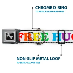 Dog Bone Seatbelt Buckle Collar - FREE HUGS White/Multi Color