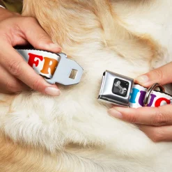 Dog Bone Seatbelt Buckle Collar - FREE HUGS White/Multi Color