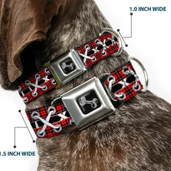 Dog Bone Seatbelt Buckle Collar - Corset Lace Up Red Plaid/Black