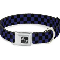 Dog Bone Seatbelt Buckle Collar - Checker Black/Blue