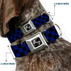 Dog Bone Seatbelt Buckle Collar - Checker Black/Blue