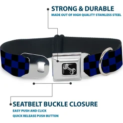 Dog Bone Seatbelt Buckle Collar - Checker Black/Blue