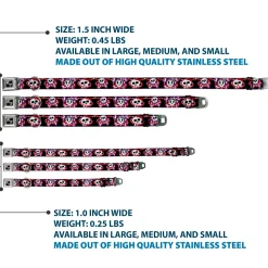 Dog Bone Seatbelt Buckle Collar - Cute Skulls w/Hearts