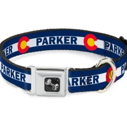 Dog Bone Seatbelt Buckle Collar - Colorado PARKER Flag Blue/White/Red/Yellow