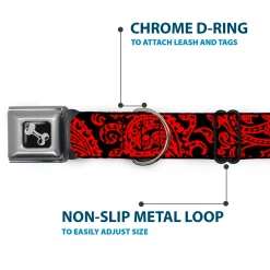 Dog Bone Seatbelt Buckle Collar - Bandana/Skulls Black/Red