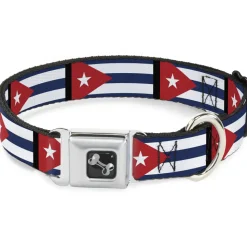 Dog Bone Seatbelt Buckle Collar - Cuba Flags