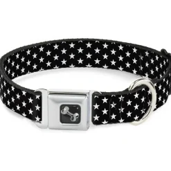 Dog Bone Seatbelt Buckle Collar - Mini Stars3 Black/White