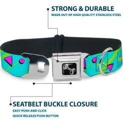 Dog Bone Seatbelt Buckle Collar - Eighties Party Blue/Yellow/Pink