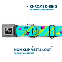 Dog Bone Seatbelt Buckle Collar - Eighties Party Blue/Yellow/Pink