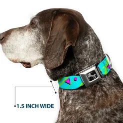 Dog Bone Seatbelt Buckle Collar - Eighties Party Blue/Yellow/Pink