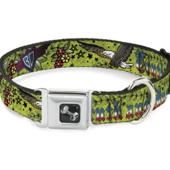 Dog Bone Seatbelt Buckle Collar - Truth and Justice Green