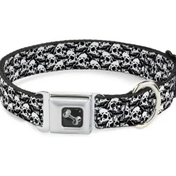 Dog Bone Seatbelt Buckle Collar - Skull Yard Black/White