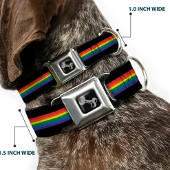 Dog Bone Seatbelt Buckle Collar - Stripe Black/Rainbow