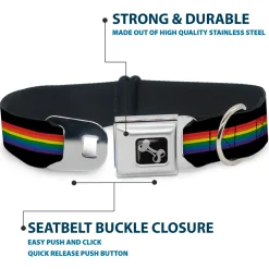 Dog Bone Seatbelt Buckle Collar - Stripe Black/Rainbow
