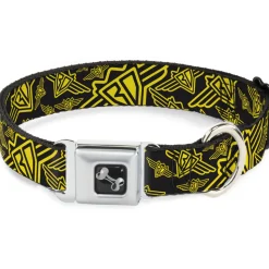 Dog Bone Seatbelt Buckle Collar - BD Logo Scattered Black/Yellow