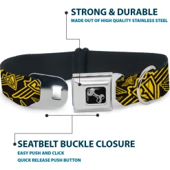 Dog Bone Seatbelt Buckle Collar - BD Logo Scattered Black/Yellow