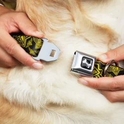 Dog Bone Seatbelt Buckle Collar - BD Logo Scattered Black/Yellow