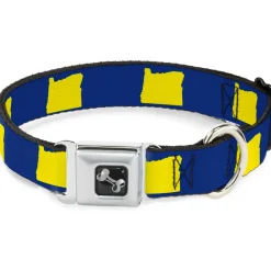 Dog Bone Seatbelt Buckle Collar - Oregon State Silhouette Blue/Yellow
