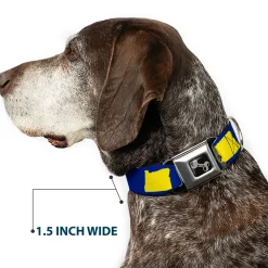 Dog Bone Seatbelt Buckle Collar - Oregon State Silhouette Blue/Yellow
