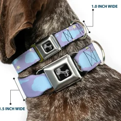 Dog Bone Seatbelt Buckle Collar - Cloudy/Starry Sky Lavender/Blue/Yellow