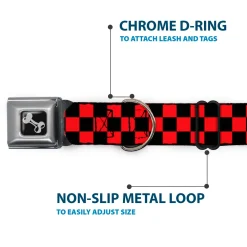 Dog Bone Seatbelt Buckle Collar - Checker Black/Red
