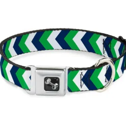 Dog Bone Seatbelt Buckle Collar - Chevron White/Bright Green/Navy