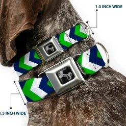 Dog Bone Seatbelt Buckle Collar - Chevron White/Bright Green/Navy