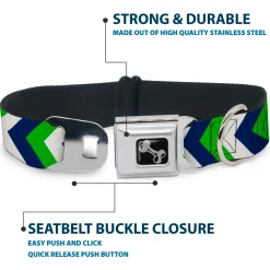 Dog Bone Seatbelt Buckle Collar - Chevron White/Bright Green/Navy