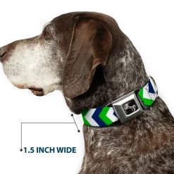 Dog Bone Seatbelt Buckle Collar - Chevron White/Bright Green/Navy