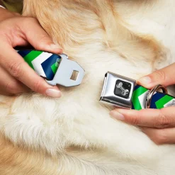 Dog Bone Seatbelt Buckle Collar - Chevron White/Bright Green/Navy