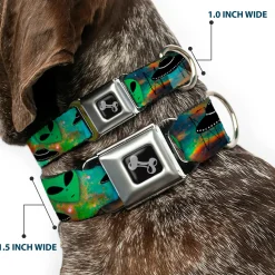 Dog Bone Seatbelt Buckle Collar - Aliens & UFO's Galaxy/Green/Black/White