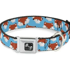 Dog Bone Seatbelt Buckle Collar - Fox Face Scattered Sky Blue