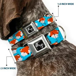 Dog Bone Seatbelt Buckle Collar - Fox Face Scattered Sky Blue